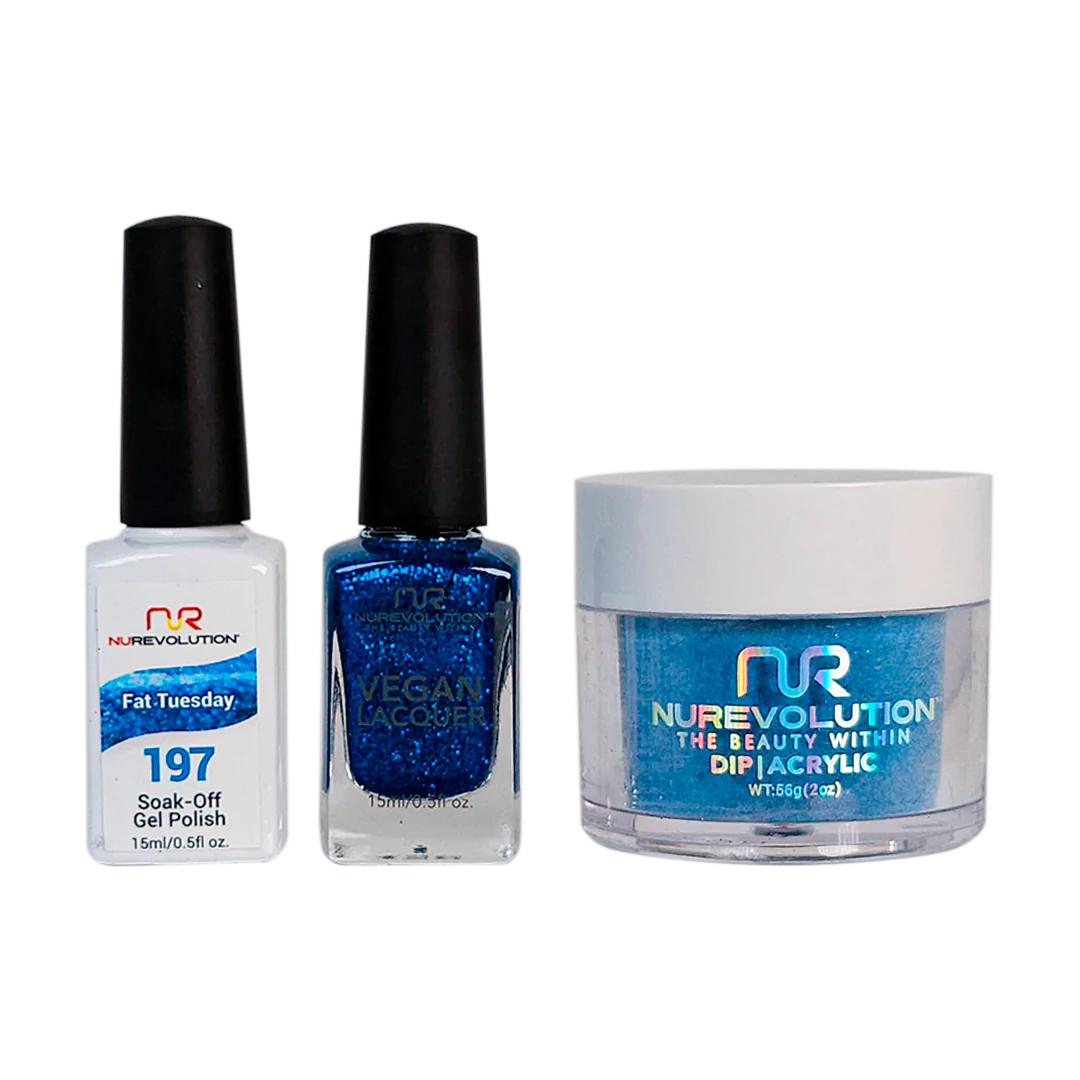 NuRevolution 3in1 Dipping Powder + Gel Polish + Nail Lacquer, 197, Fat Tuesday