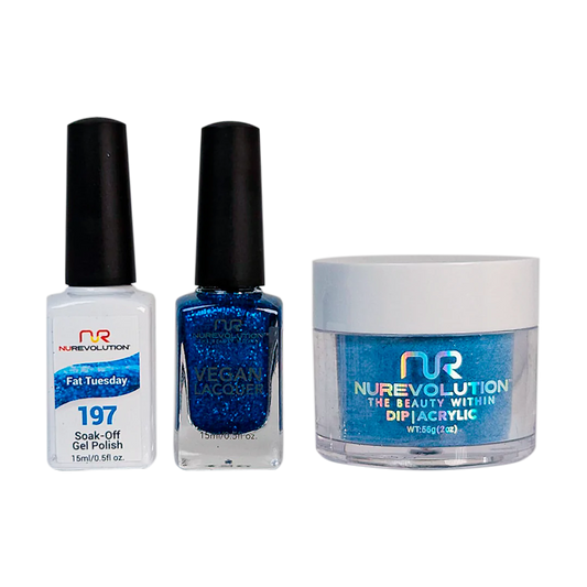 NuRevolution 3in1 Dipping Powder + Gel Polish + Nail Lacquer, 197, Fat Tuesday