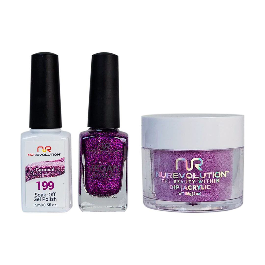 NuRevolution 3in1 Dipping Powder + Gel Polish + Nail Lacquer, 199, Carnival