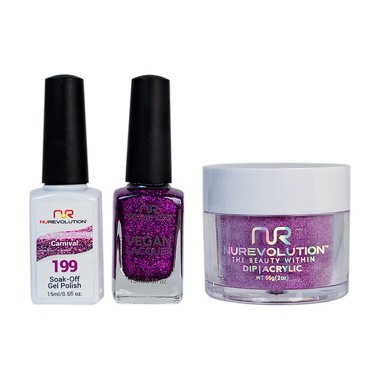 NuRevolution 3in1 Dipping Powder + Gel Polish + Nail Lacquer, 199, Carnival