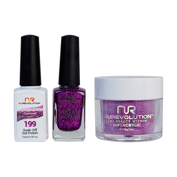 NuRevolution 3in1 Dipping Powder + Gel Polish + Nail Lacquer, 199, Carnival