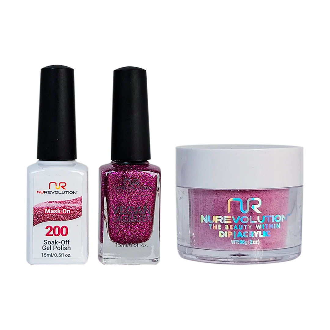 NuRevolution 3in1 Dipping Powder + Gel Polish + Nail Lacquer, 200, Mask On