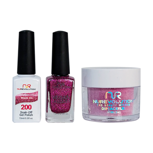 NuRevolution 3in1 Dipping Powder + Gel Polish + Nail Lacquer, 200, Mask On