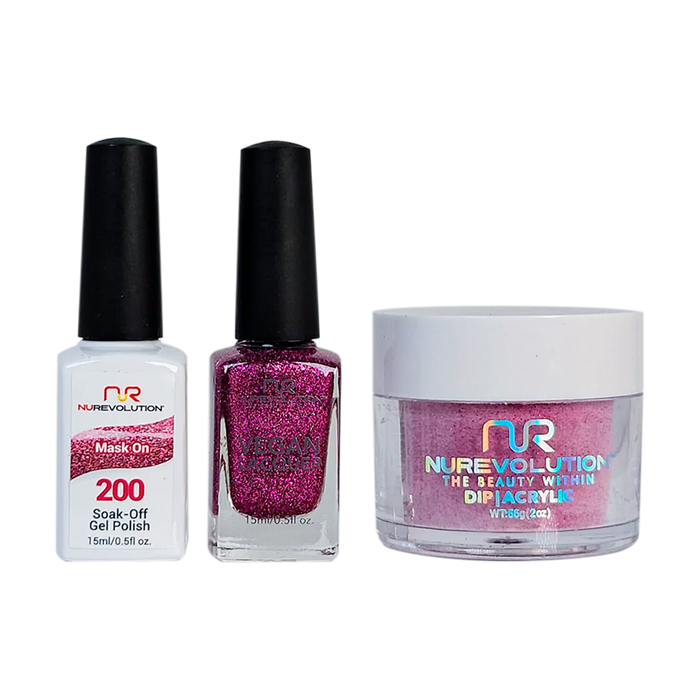 NuRevolution 3in1 Dipping Powder + Gel Polish + Nail Lacquer, 200, Mask On