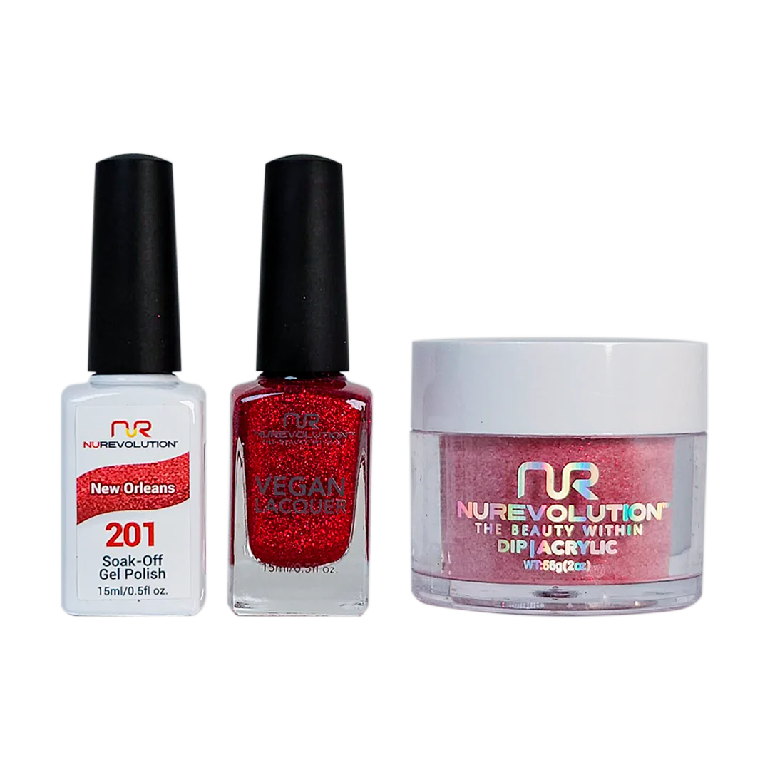 NuRevolution 3in1 Dipping Powder + Gel Polish + Nail Lacquer, 201, New Orleans