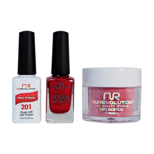 NuRevolution 3in1 Dipping Powder + Gel Polish + Nail Lacquer, 201, New Orleans