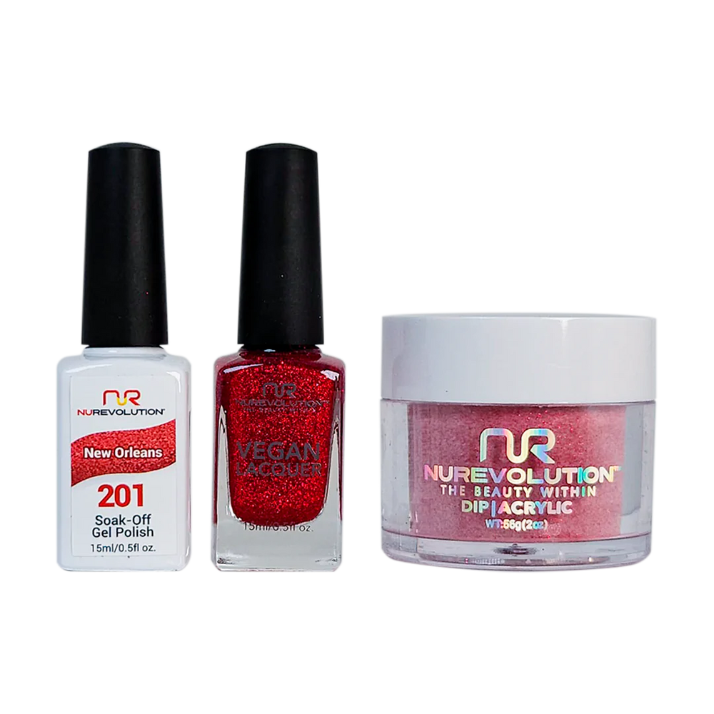 NuRevolution 3in1 Dipping Powder + Gel Polish + Nail Lacquer, 201, New Orleans