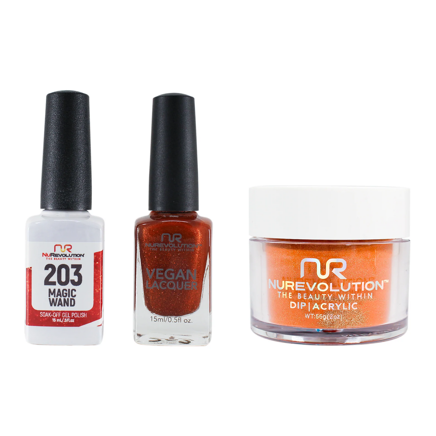 NuRevolution 3in1 Dipping Powder + Gel Polish + Nail Lacquer, 203, Magic Wand