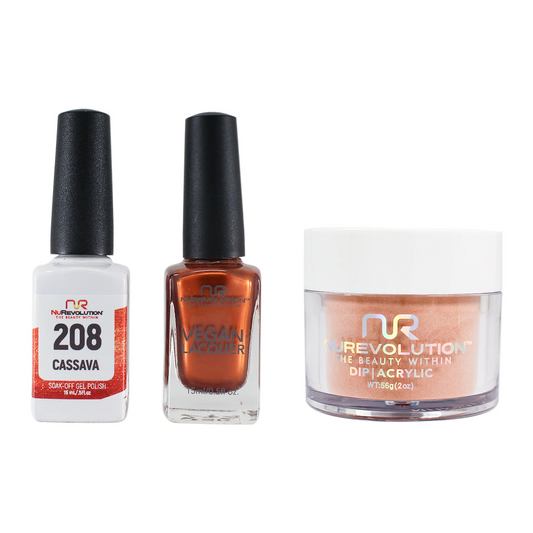 NuRevolution 3in1 Dipping Powder + Gel Polish + Nail Lacquer, 208, Cassava