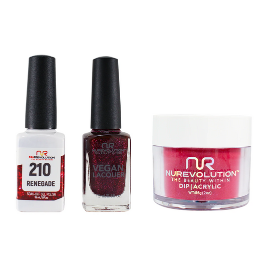 NuRevolution 3in1 Dipping Powder + Gel Polish + Nail Lacquer, 210, Renegade