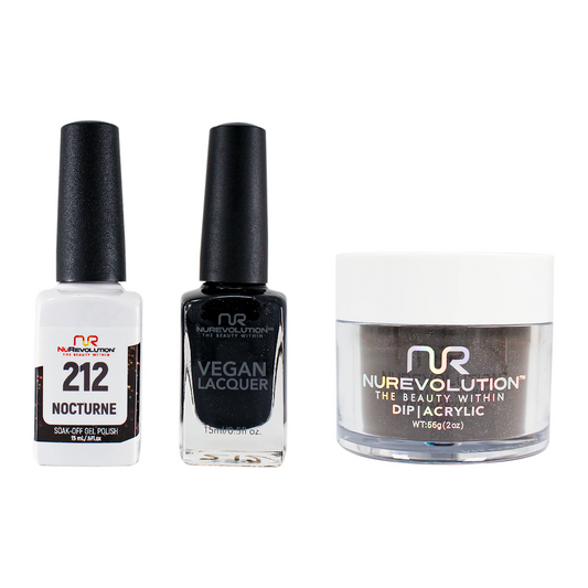 NuRevolution 3in1 Dipping Powder + Gel Polish + Nail Lacquer, 212, Nocturne