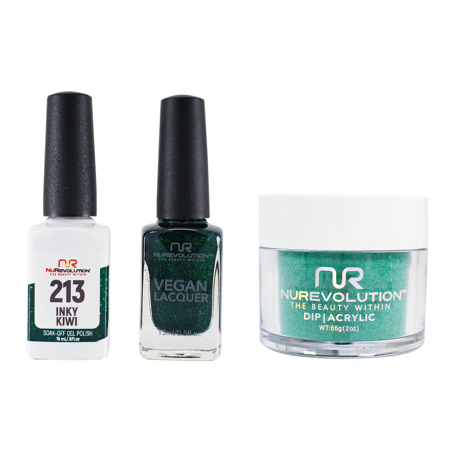 NuRevolution 3in1 Dipping Powder + Gel Polish + Nail Lacquer, 213, Nocturne