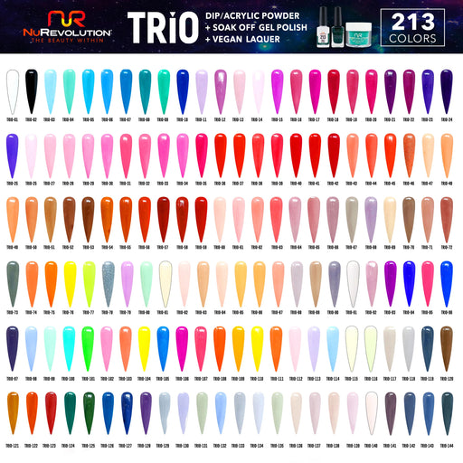 NuRevolution 3in1 Dipping Powder + Gel Polish + Nail Lacquer, Full Line Of 213 Colors (from 001 to 213)