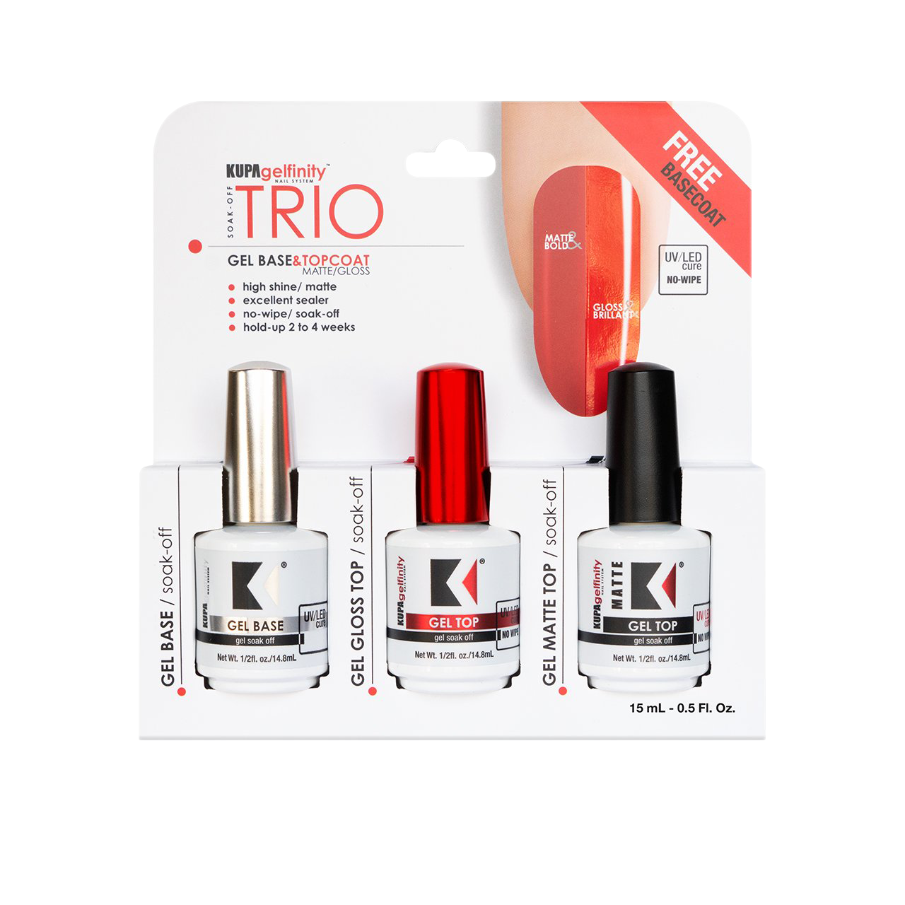 Kupa Gelfinity Trio Pack, Base/Top/Matte Top Coat, 0.5oz (Packing: 24 pcs/case)