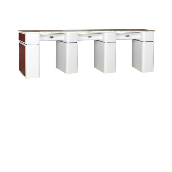 SPA Triple Nail Table, White/Burgundy, WBUT-39 (NOT Included Shipping Charge)