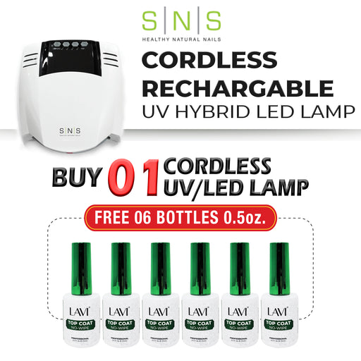 SNS CORDLESS Rechargable UV Hybrid LED Lamp, Buy 1 Get 6 pcs Lavi Top Coat 0.5oz FREE