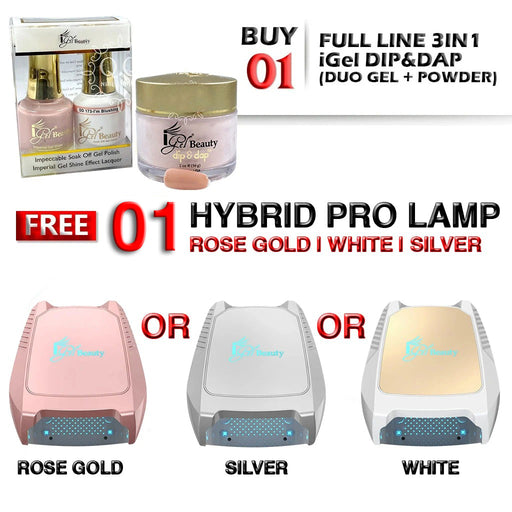 iGel 3in1 Acrylic/Dipping Powder + Gel Polish + Nail Lacquer, Dip & Dap Collection, Full Line Of 247 Colors, Buy 1 Full Line Get 1 pcs iGel Hybrid Pro Wireless UV/LED Lamp & 4 Sample Tips FREE