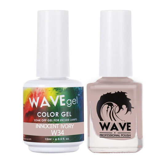 Wave Gel Nail Lacquer + Gel Polish, Simplicity Collection, 034, Innocent Ivory, 0.5oz