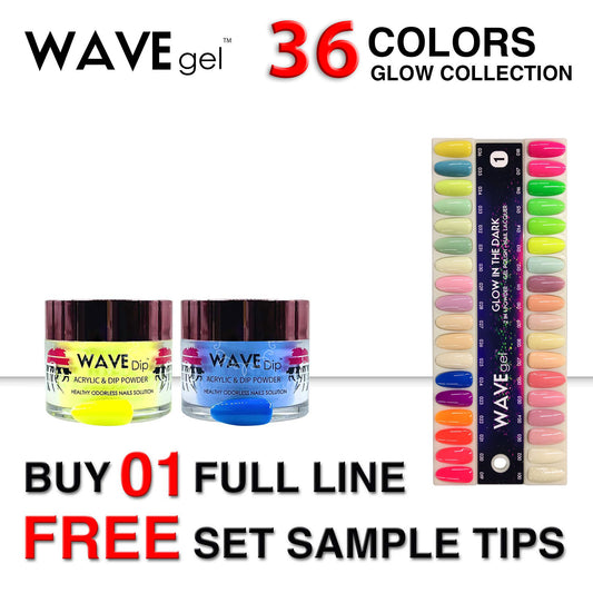 Wave Gel Acrylic/Dipping Powder, Glow In The Dark Collection, Full Line Of 36 Color (From 01 To 36), 2oz