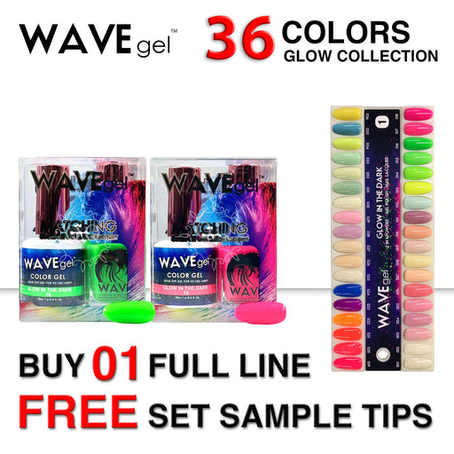Wave Gel Gel Polish + Nail Lacquer, Glow In The Dark Collection, Full Line Of 36 Colors (From 01 To 36), 0.5oz