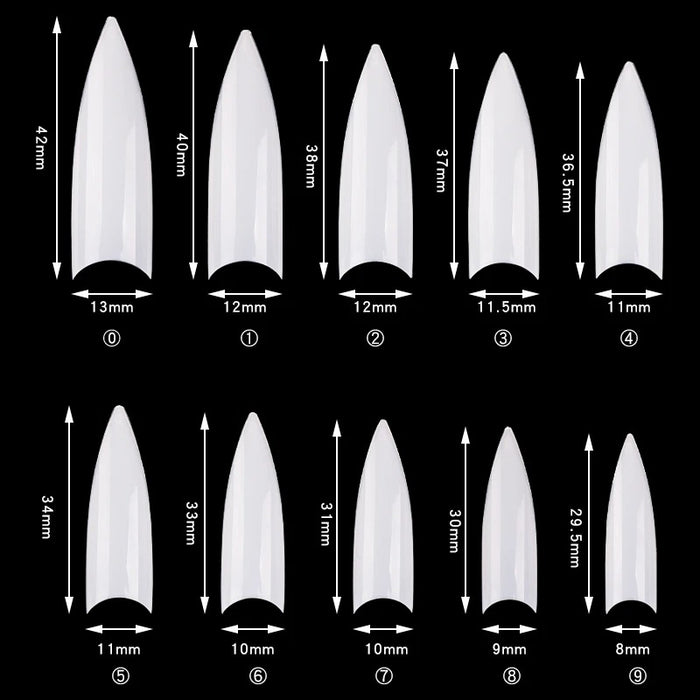 Airtouch Nail Tips Box, 06, NATURAL- WIDE STILETTO, 10 sizes/box, 50 pcs/size, 500pcs/box (Pk: 100 boxes/case)