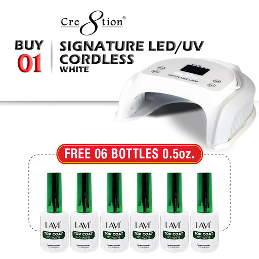 Cre8tion CORDLESS Rechargable Signature LED/UV Lamp, WHITE, Buy 1 Get 6 Lavi Top Coat No-Wipe 0.5oz FREE