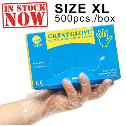 Great Gloves Polyethylene Disposable Gloves, Size XL, 500pcs/box, HPDE500-XL OK0525VD