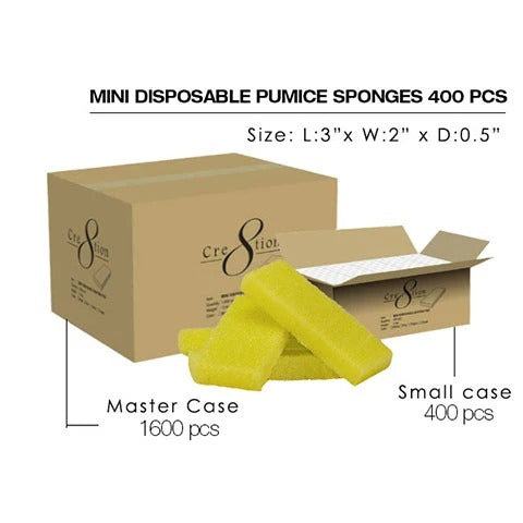 Cre8tion Disposable Mini Pumice Sponge, YELLOW, MASTER CASE (Packing: 400 pcs/Inner Case, 4 Inner Cases / Master Case)