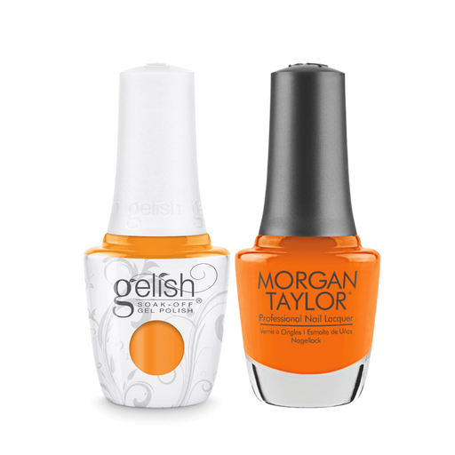 Gelish Gel Polish & Morgan Taylor Nail Lacquer, 1110304, Make A Splash Summer 2018 Collection, You’ve Got Tan-gerine Lines – Orange Neon Creme, 0.5oz KK