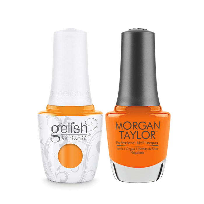 Gelish Gel Polish & Morgan Taylor Nail Lacquer, 1110304, Make A Splash Summer 2018 Collection, You’ve Got Tan-gerine Lines – Orange Neon Creme, 0.5oz KK