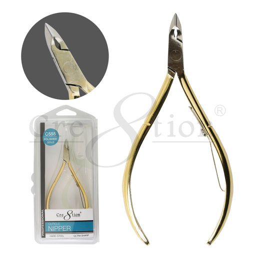Cre8tion Hard Steel Cuticle Nippers Polished, C555, Gold, 16191 OK0607MD