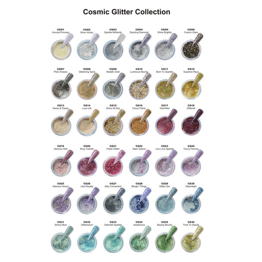 iGel Acrylic/Dipping Powder, Cosmic Glitter Collection, 2oz, Full Line Of 36 Colors (From CG01 To CG36)