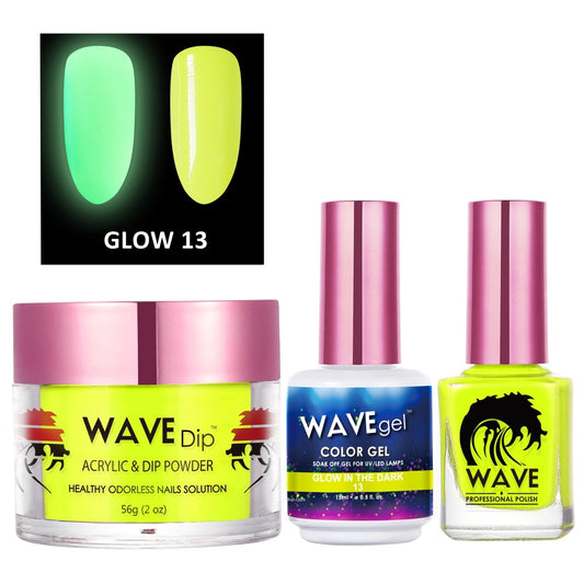 Wave Gel 3in1 Acrylic/Dipping Powder + Gel Polish + Nail Lacquer, Glow In The Dark Collection, 13