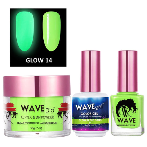 Wave Gel 3in1 Acrylic/Dipping Powder + Gel Polish + Nail Lacquer, Glow In The Dark Collection, 14
