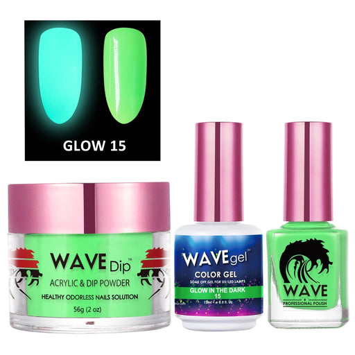 Wave Gel 3in1 Acrylic/Dipping Powder + Gel Polish + Nail Lacquer, Glow In The Dark Collection, 15