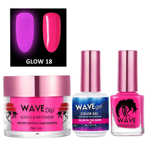 Wave Gel 3in1 Acrylic/Dipping Powder + Gel Polish + Nail Lacquer, Glow In The Dark Collection, 18