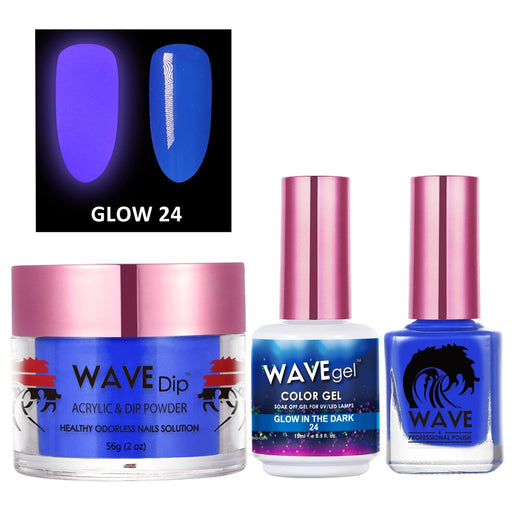 Wave Gel 3in1 Acrylic/Dipping Powder + Gel Polish + Nail Lacquer, Glow In The Dark Collection, 24