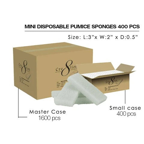 Cre8tion Disposable Mini Pumice Sponge, WHITE, MASTER CASE (Packing: 400 pcs/Inner Case, 4 Inner Cases / Master Case)