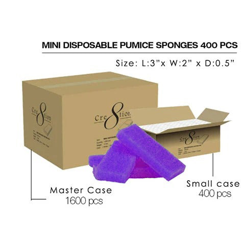 Cre8tion Disposable Mini Pumice Sponge, PURPLE, MASTER CASE (Packing: 400 pcs/Inner Case, 4 Inner Cases / Master Case)