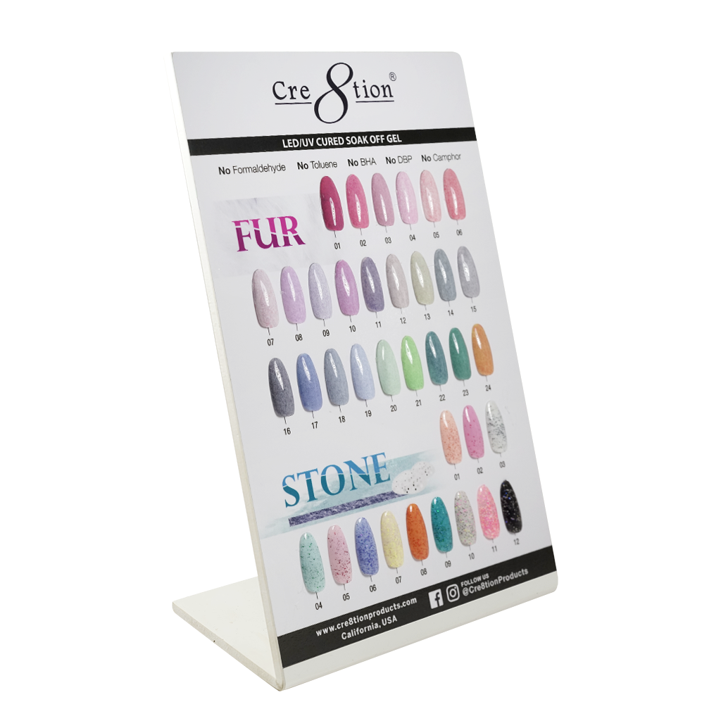 Cre8tion Fur Gel + Stone Gel, Counter Foam Display Color Chart, 37076