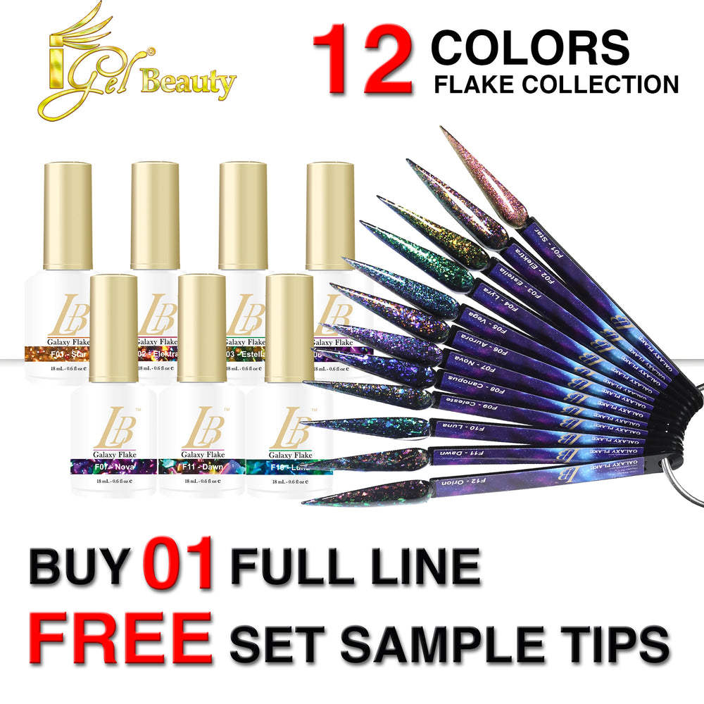 iGel LB Galaxy Flake Gel Polish, Full Line Of 12 Colors (From F01 To F12), 0.6oz
