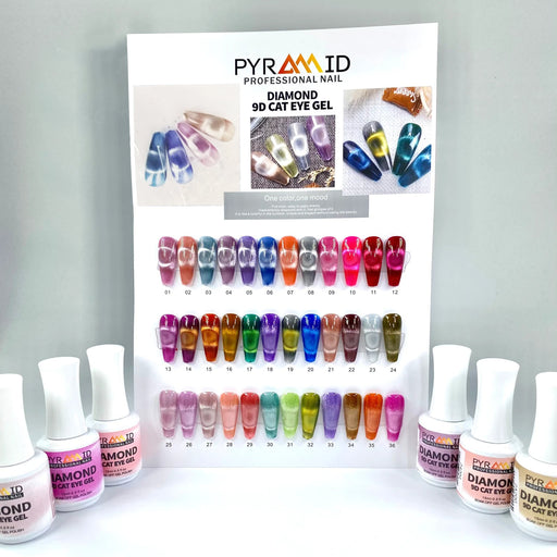 Pyramid Gel, DIAMOND 9D Cat Eye Collection, Full Line Of 36 Color (From 01 To 36), 0.5oz OK1012VD