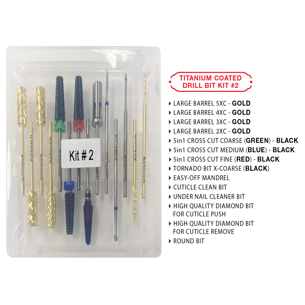 Airtouch Titanium Coated Drill Bit All In One Kit, #2 OK0915LK