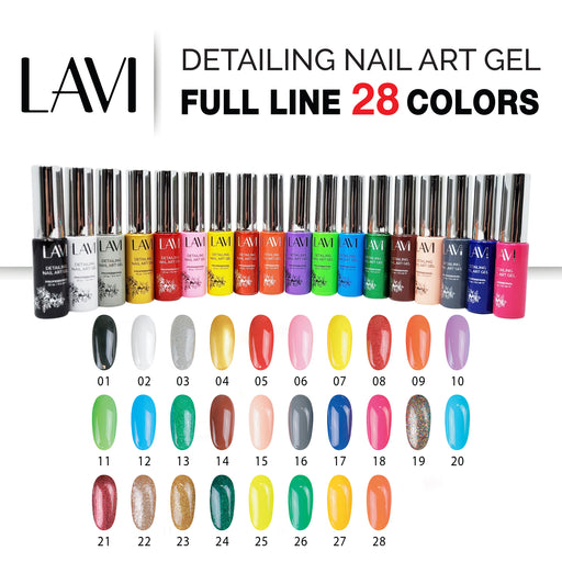 Lavi Detailing Nail Art Gel, 0.33oz, Full Line Of 28 Colors ( From 01 to 28)