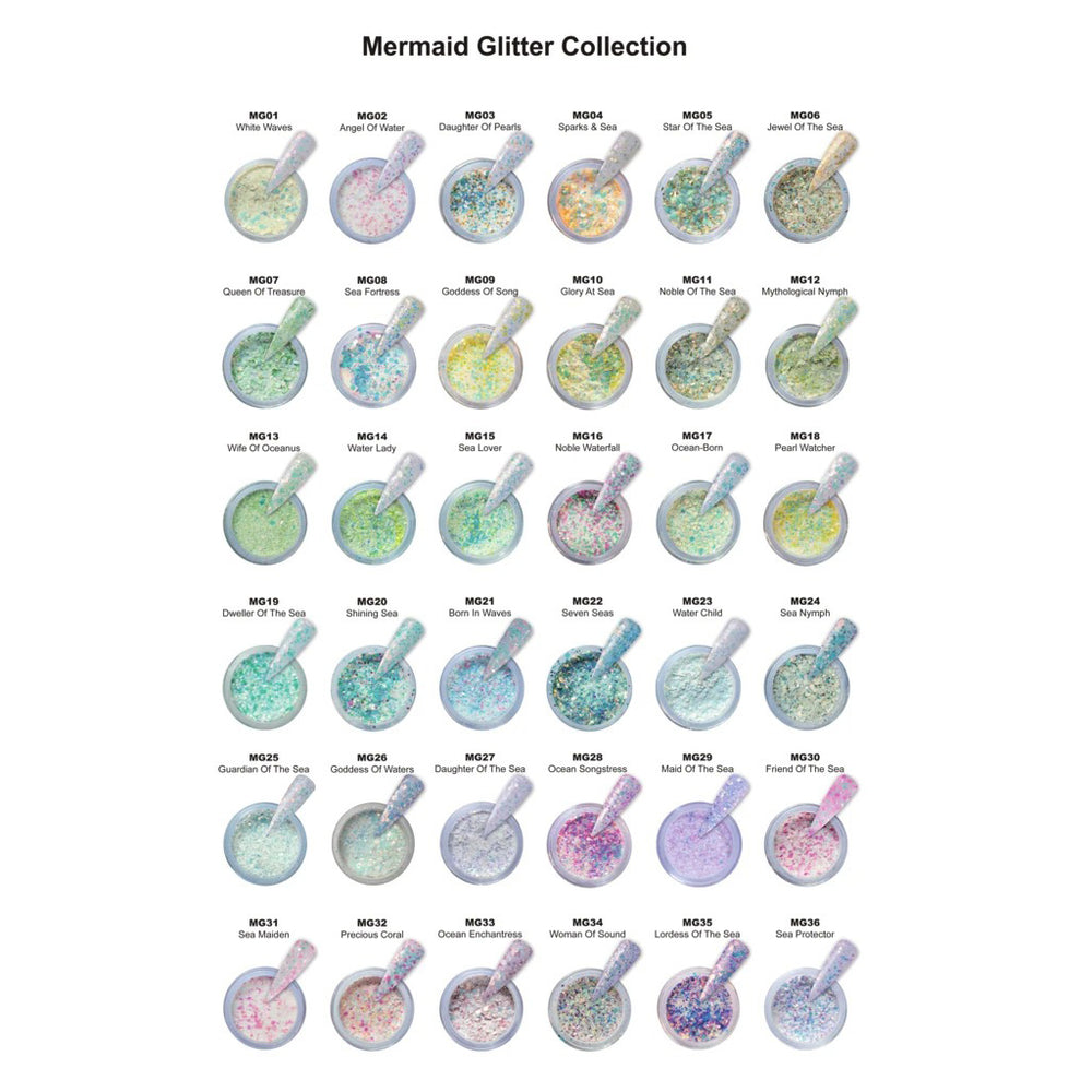 iGel Acrylic/Dipping Powder, Mermaid Glitter Collection, 2oz, Full Line Of 36 Colors (From MG01 To MG36)