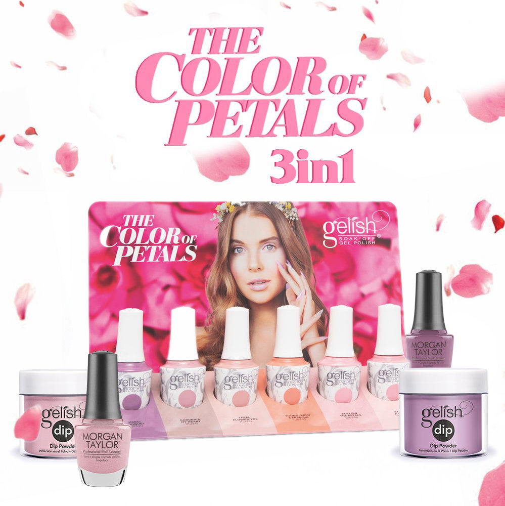 Gelish 3in1 Dipping Powder + Gel Polish + Nail Lacquer 1, The Color Of Petals Collection, Full line of 6 colors (from 340 to 345) OK0115LK