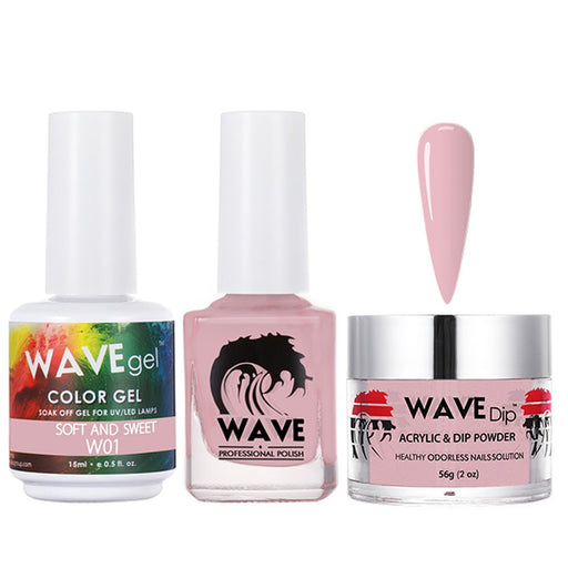 Wave Gel 4in1 Acrylic/Dipping Powder + Gel Polish + Nail Lacquer, SIMPLICITY Collection, 001, Soft And Sweet