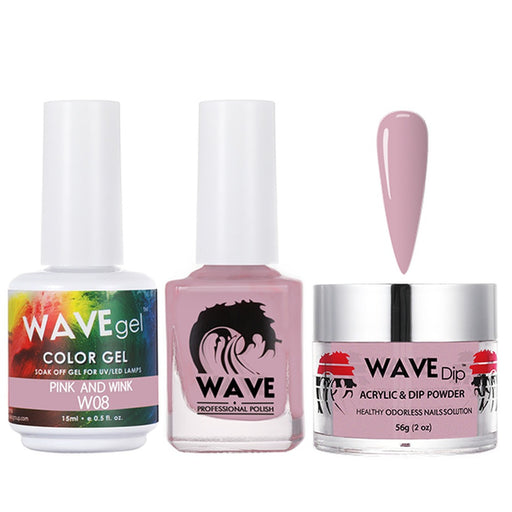 Wave Gel 4in1 Acrylic/Dipping Powder + Gel Polish + Nail Lacquer, SIMPLICITY Collection, 008, Pink And Wink