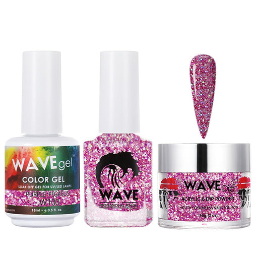 Wave Gel 4in1 Acrylic/Dipping Powder + Gel Polish + Nail Lacquer, SIMPLICITY Collection, 100, Purple Pegasus