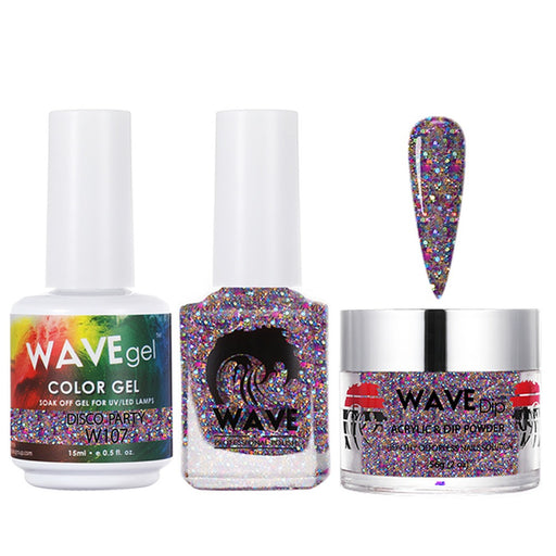 Wave Gel 4in1 Acrylic/Dipping Powder + Gel Polish + Nail Lacquer, SIMPLICITY Collection, 107, Disco Party